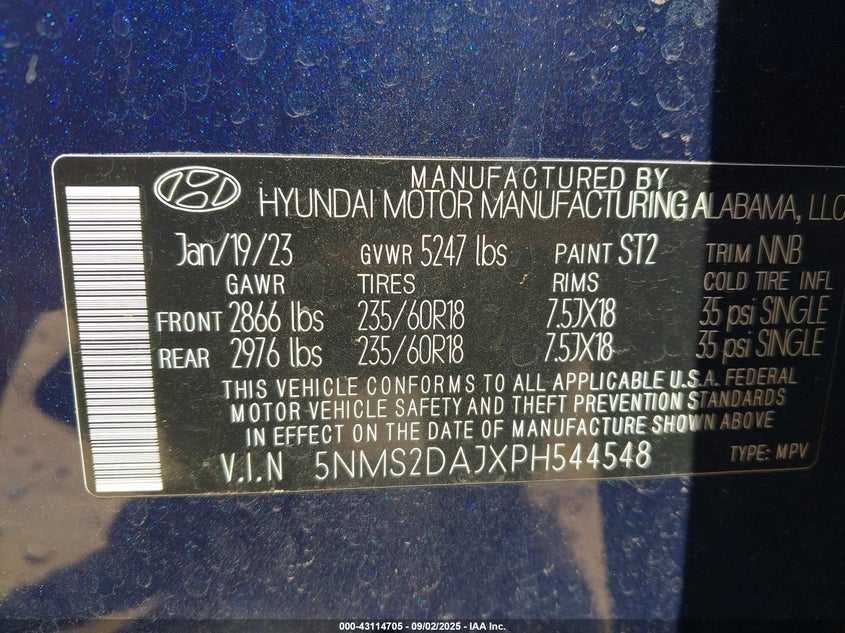 2023 Hyundai Santa Fe Sel VIN: 5NMS2DAJXPH544548 Lot: 43114705