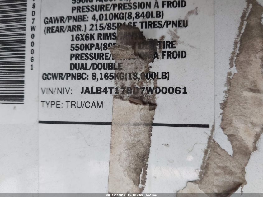 2013 Isuzu Commercial Van VIN: JALB4T178D7W00061 Lot: 43114813