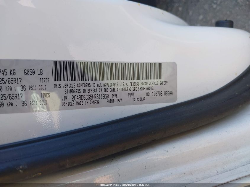 2017 Dodge Grand Caravan Sxt VIN: 2C4RDGCG5HR611950 Lot: 43115142