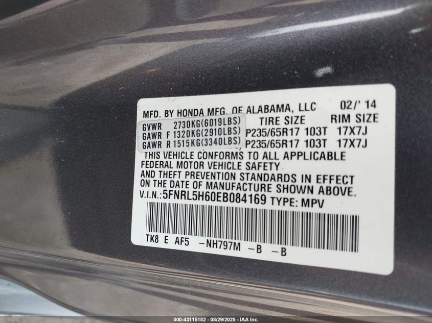 2014 HONDA ODYSSEY EX-L - 5FNRL5H60EB084169