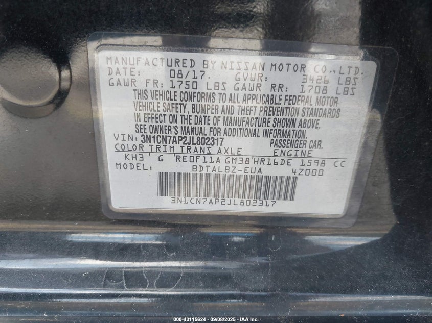 2018 NISSAN VERSA 1.6 SV - 3N1CN7AP2JL802317