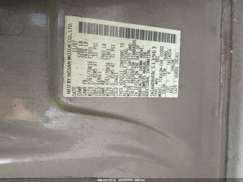 5N1AN08U08C513963 2008 NISSAN XTERRA photo no. 9