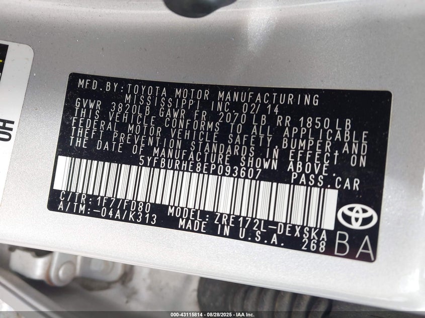 2014 TOYOTA COROLLA S PLUS - 5YFBURHE8EP093607