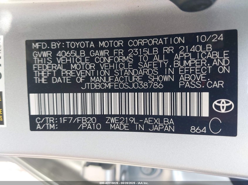 2025 TOYOTA COROLLA HYBRID LE - JTDBCMFE0SJ038786
