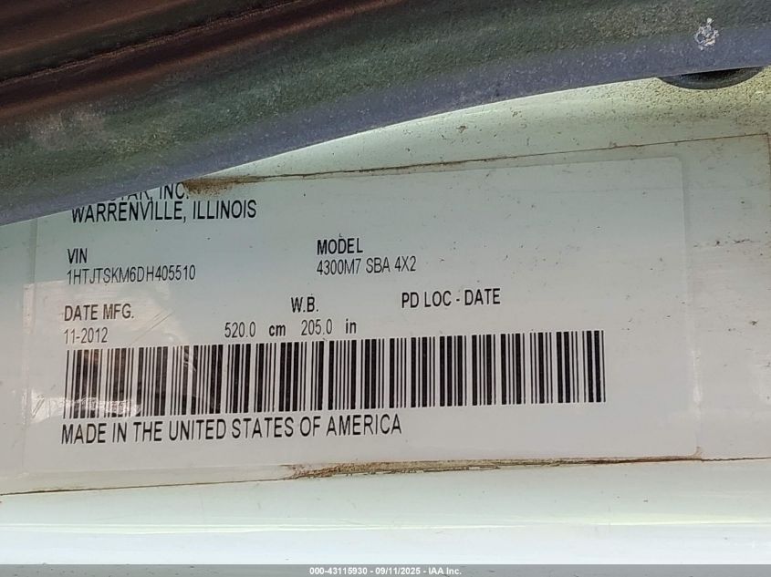 2013 International 4000 4300 VIN: 1HTJTSKM6DH405510 Lot: 43115930