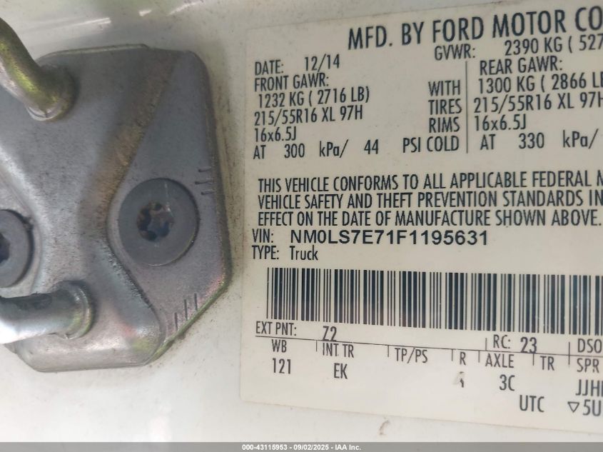 2015 Ford Transit Connect Xl VIN: NM0LS7E71F1195631 Lot: 43115953