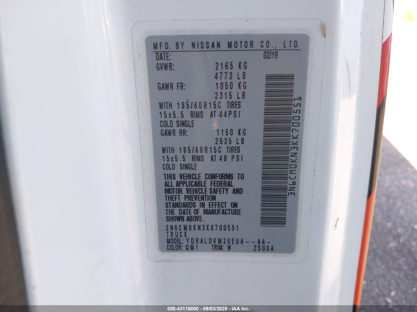 2019 NISSAN NV200 S - 3N6CM0KN3KK700551