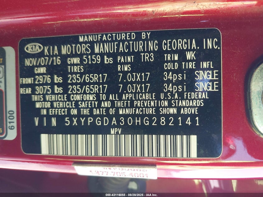 2017 KIA SORENTO 2.4L LX - 5XYPGDA30HG282141