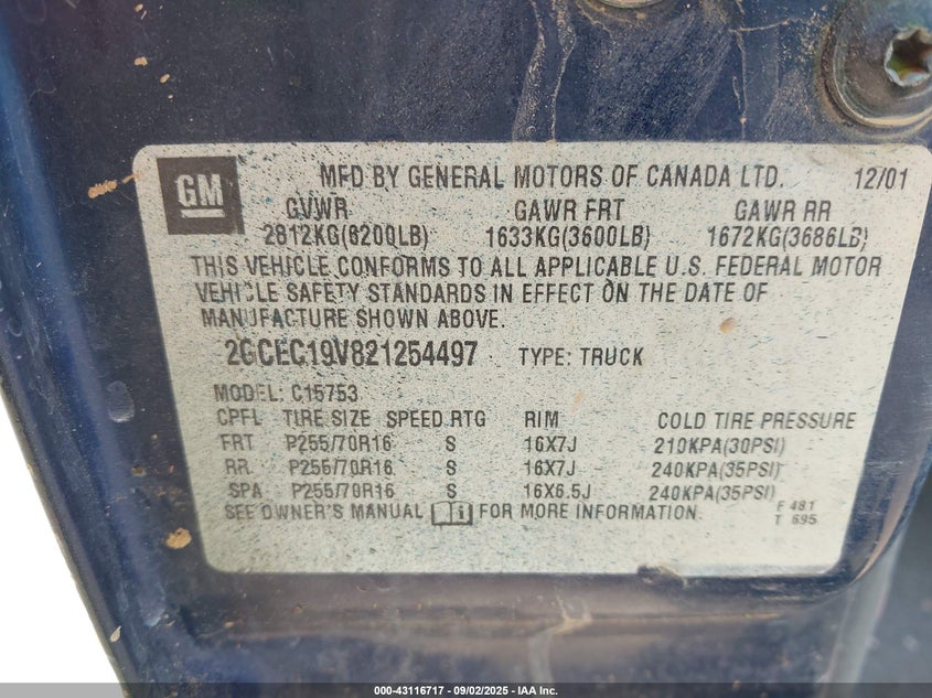 2002 Chevrolet Silverado 1500 Ls VIN: 2GCEC19V821254497 Lot: 43116717