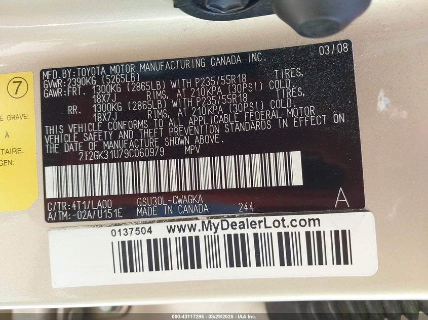 2009 Lexus Rx 350 VIN: 2T2GK31U79C060979 Lot: 43117295