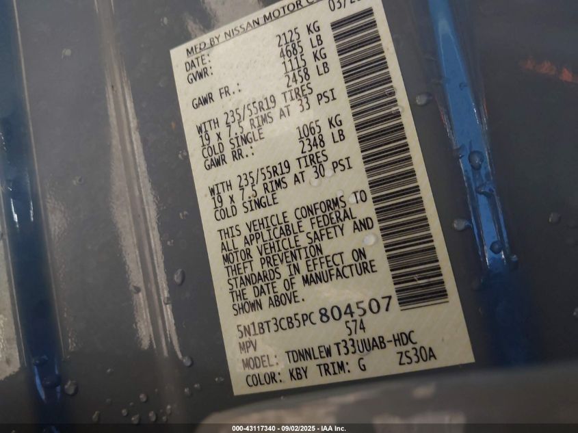2023 Nissan Rogue Sl Intelligent Awd VIN: 5N1BT3CB5PC804507 Lot: 43117340