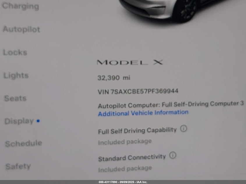 2023 Tesla Model X Dual Motor All-Wheel Drive/Standard Range VIN: 7SAXCBE57PF369944 Lot: 43117890