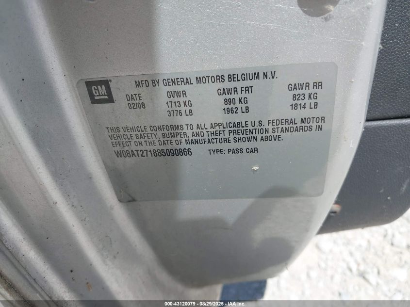 2008 Saturn Astra Xr VIN: W08AT271885090866 Lot: 43120079