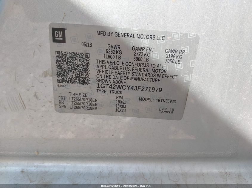 2018 GMC Sierra 3500Hd Sle VIN: 1GT42WCY4JF271979 Lot: 43120619
