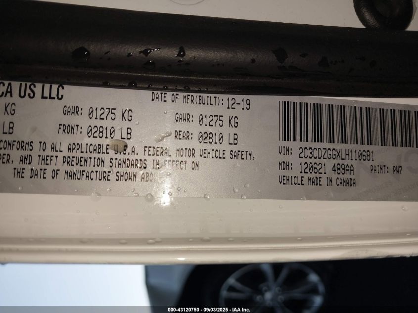 2020 Dodge Challenger Sxt Awd VIN: 2C3CDZGGXLH110681 Lot: 43120750