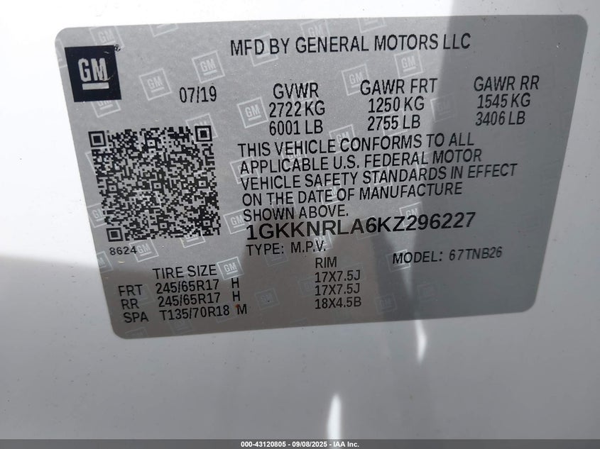 2019 GMC ACADIA SLE-1 - 1GKKNRLA6KZ296227
