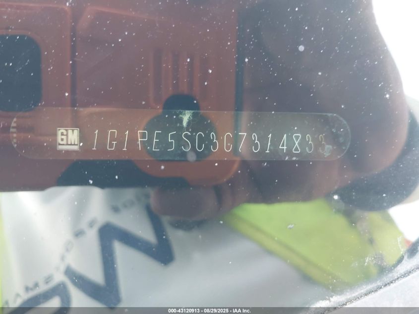 2012 Chevrolet Cruze Lt VIN: 1G1PE5SC3C7314833 Lot: 43120913