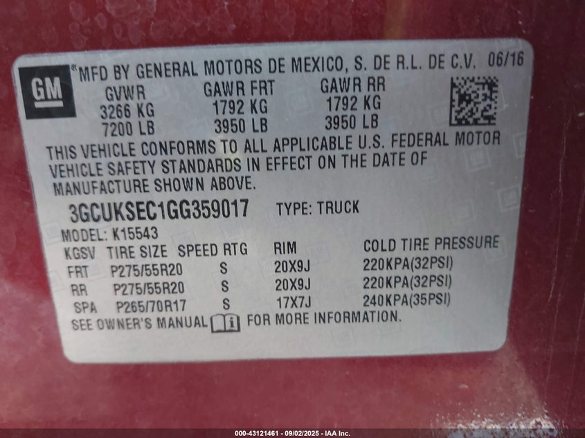 2016 CHEVROLET SILVERADO 1500 2LZ - 3GCUKSEC1GG359017