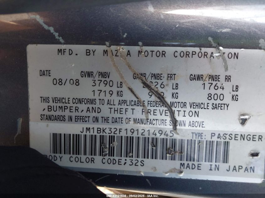 2009 Mazda Mazda3 I Sport VIN: JM1BK32F191214945 Lot: 43121638