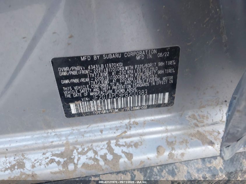 2023 Subaru Crosstrek Premium VIN: JF2GTAPC9P8200383 Lot: 43121970