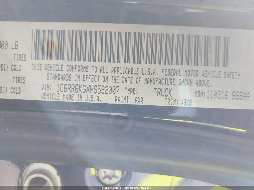 2017 Ram 1500 Express 4X2 5'7 Box VIN: 1C6RR6KGXHS592007 Lot: 43122061