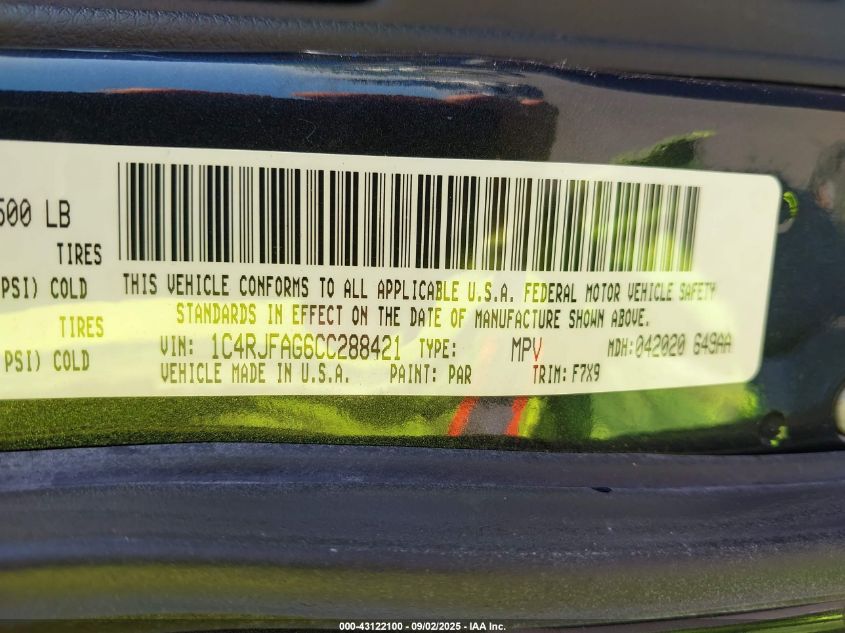 2012 Jeep Grand Cherokee Laredo VIN: 1C4RJFAG6CC288421 Lot: 43122100