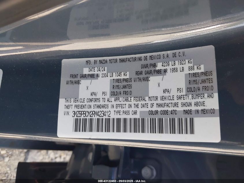 2024 Mazda Mazda3 2.5 S Carbon Edition VIN: 3MZBPBCM2RM423412 Lot: 43122453