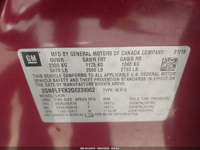 2016 CHEVROLET EQUINOX LT - 2GNFLFEK2G6239962