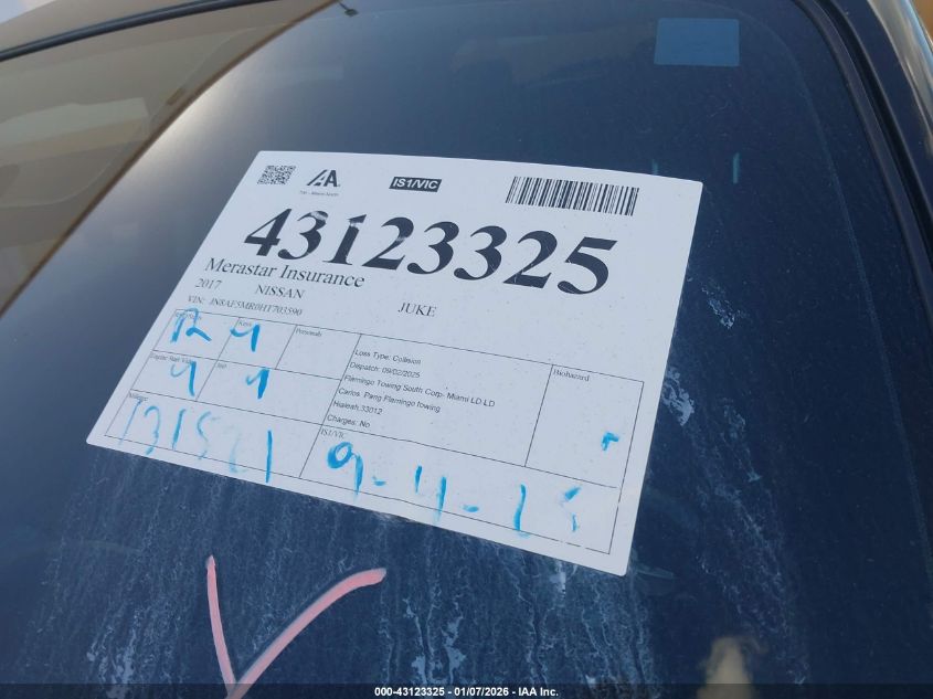 2017 Nissan Juke Sv VIN: JN8AF5MR0HT703590 Lot: 43123325