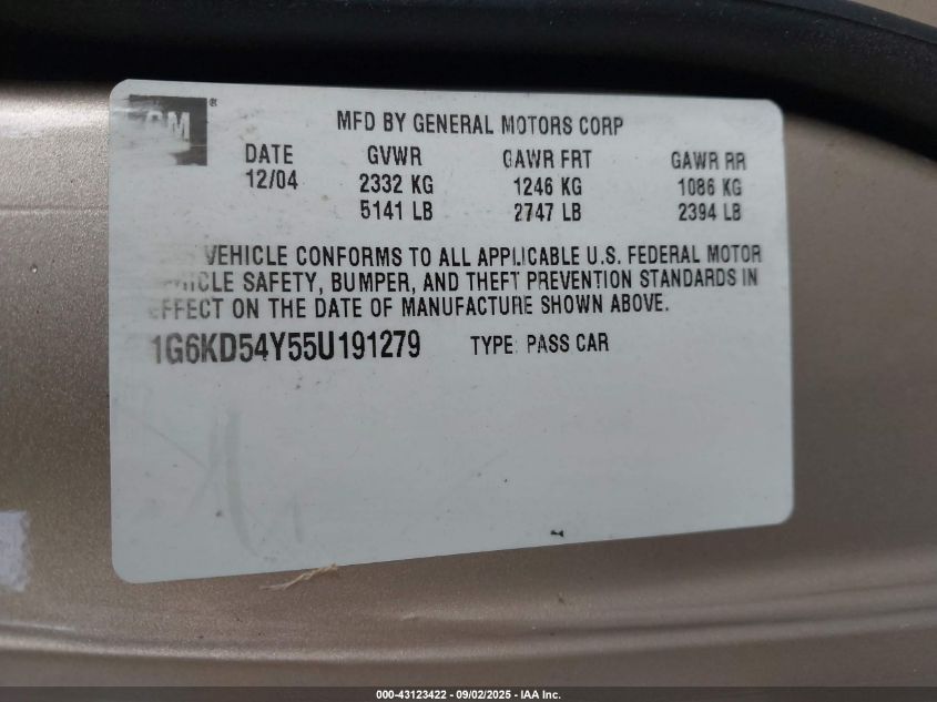 2005 Cadillac Deville Livery VIN: 1G6KD54Y55U191279 Lot: 43123422