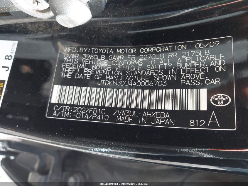 2010 Toyota Prius Ii VIN: JTDKN3DU4A0006703 Lot: 43124161