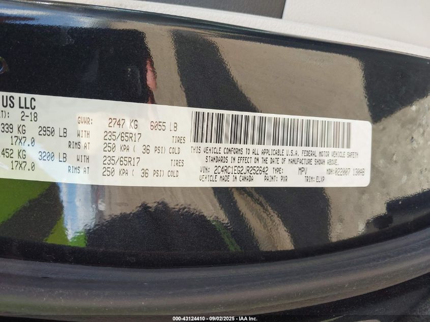 2018 Chrysler Pacifica Touring L Plus VIN: 2C4RC1EG2JR252642 Lot: 43124410