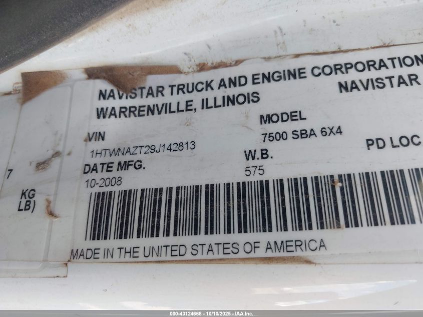 2009 International 7000 7500 VIN: 1HTWNAZT29J142813 Lot: 43124666