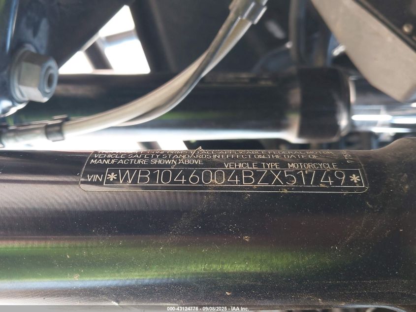 2011 BMW R1200 Gs VIN: WB1046004BZX51749 Lot: 43124776