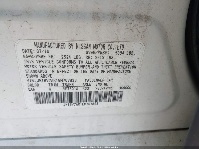 2014 Infiniti Q50 Premium VIN: JN1BV7AR1EM707823 Lot: 43125161