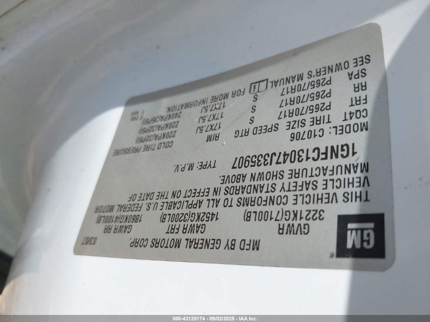 2007 Chevrolet Tahoe Lt VIN: 1GNFC13047J335907 Lot: 43125174