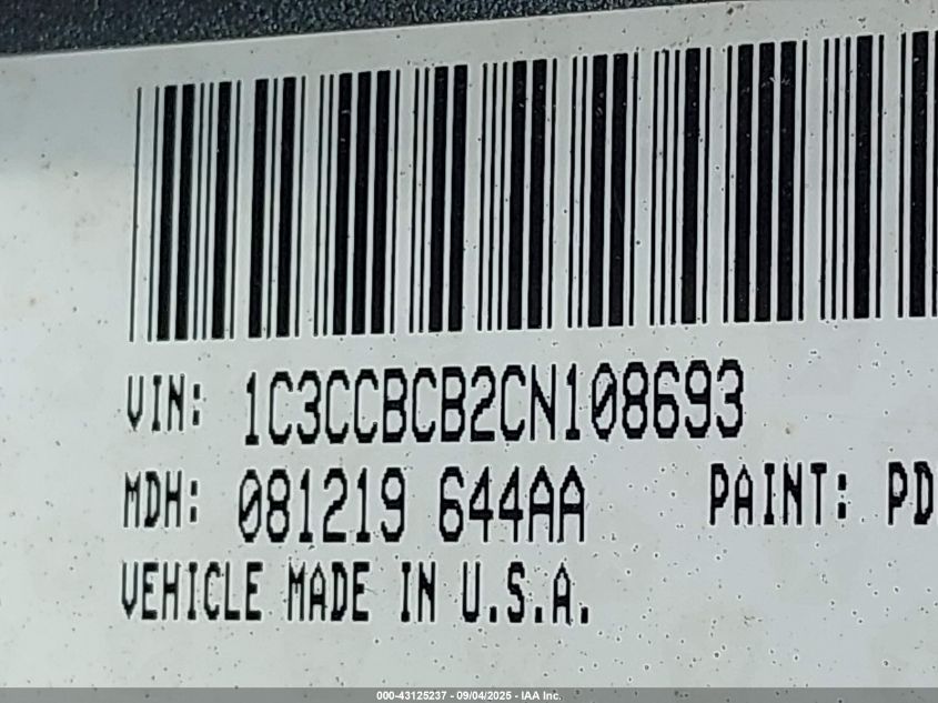 2012 Chrysler 200 Limited VIN: 1C3CCBCB2CN108693 Lot: 43125237