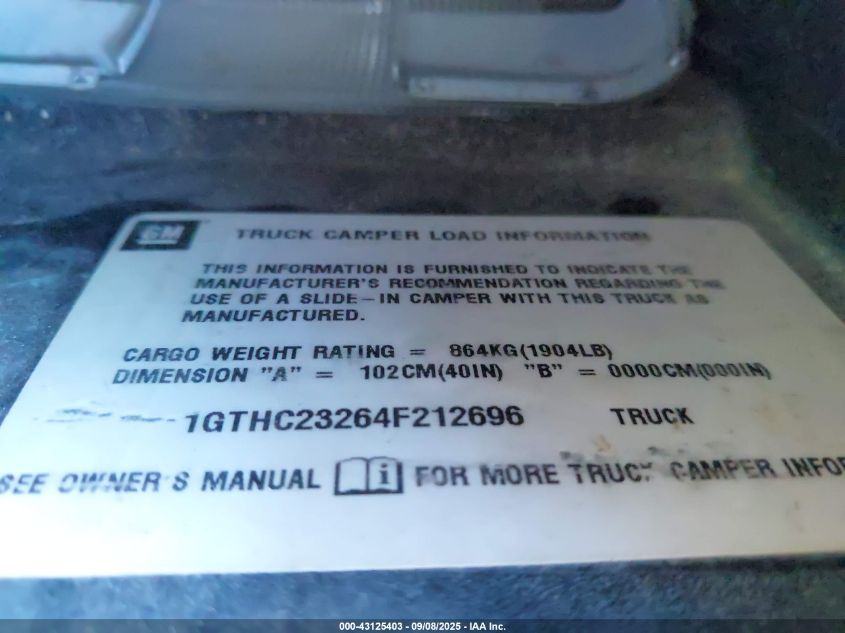 2004 GMC Sierra 2500Hd Sle VIN: 1GTHC23264F212696 Lot: 43125403