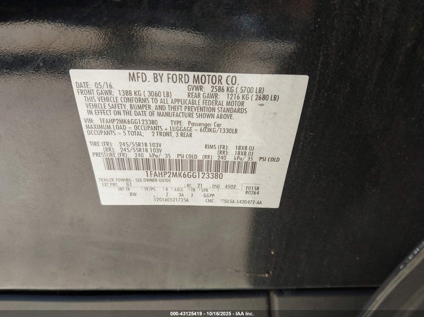 2016 FORD POLICE INTERCEPTOR 1FAHP2MK6GG123380