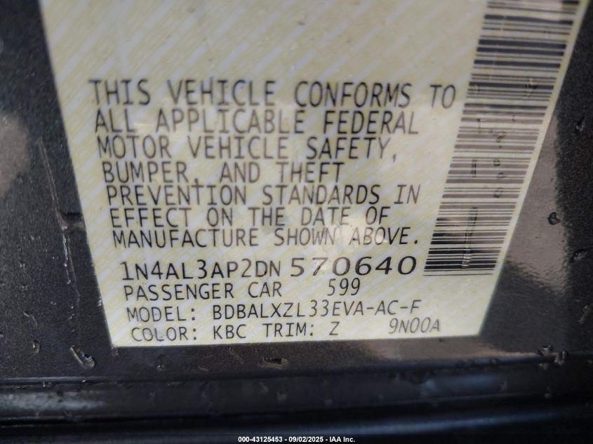 2013 Nissan Altima 2.5 Sl VIN: 1N4AL3AP2DN570640 Lot: 43125453