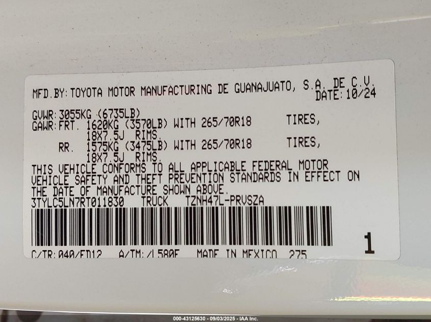 2024 Toyota Tacoma Hybrid Trd Off Road VIN: 3TYLC5LN7RT011830 Lot: 43125630
