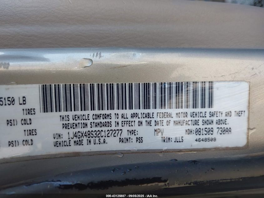 2002 Jeep Grand Cherokee Laredo VIN: 1J4GX48S32C127277 Lot: 43125887