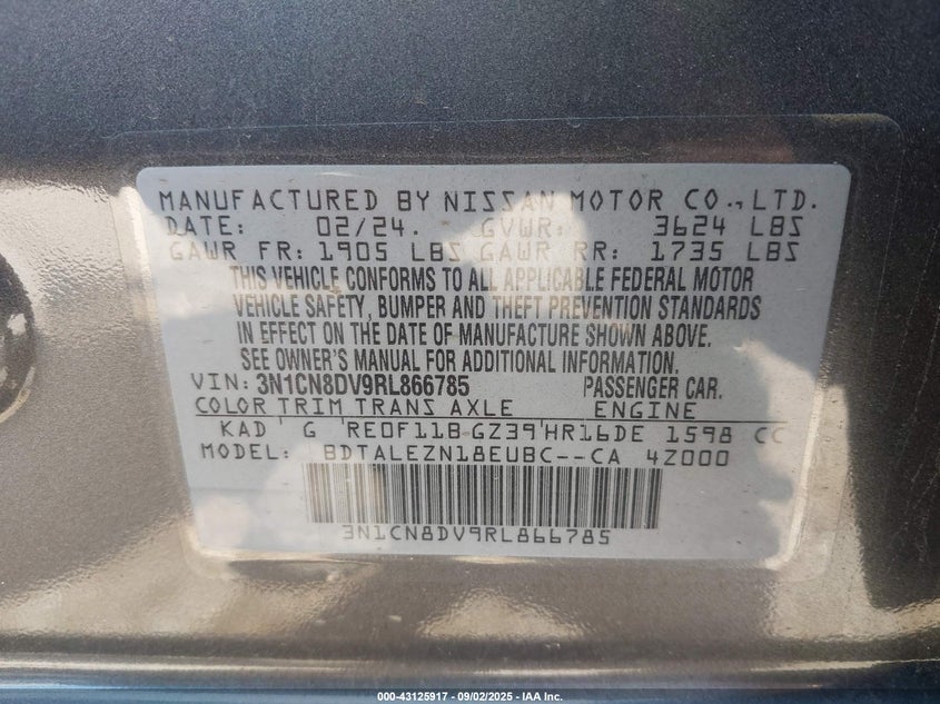 3N1CN8DV9RL866785 2024 NISSAN VERSA photo no. 9