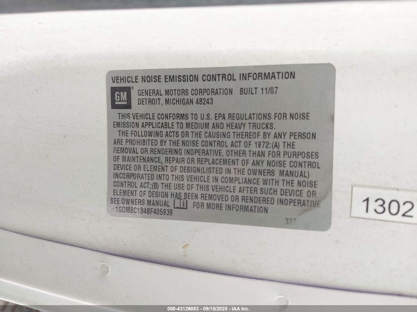 2008 GMC Tc8500 VIN: 1GDM8C1B48F405939 Lot: 43126053