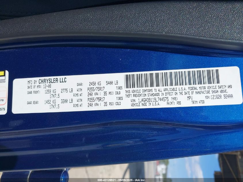 2009 Jeep Wrangler Unlimited X VIN: 1J4GA39119L744575 Lot: 43126921