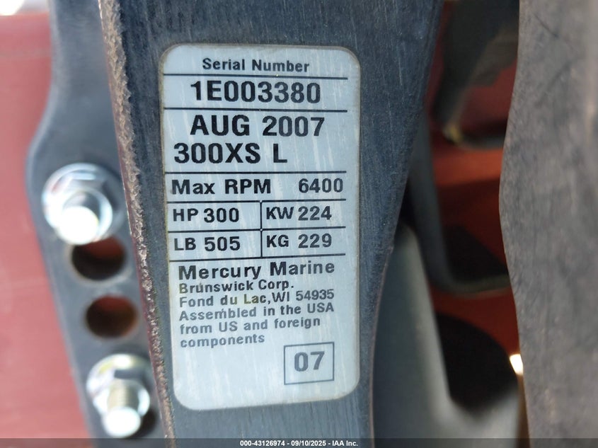 2008 Mercury Motor VIN: SN1E003380 Lot: 43126974