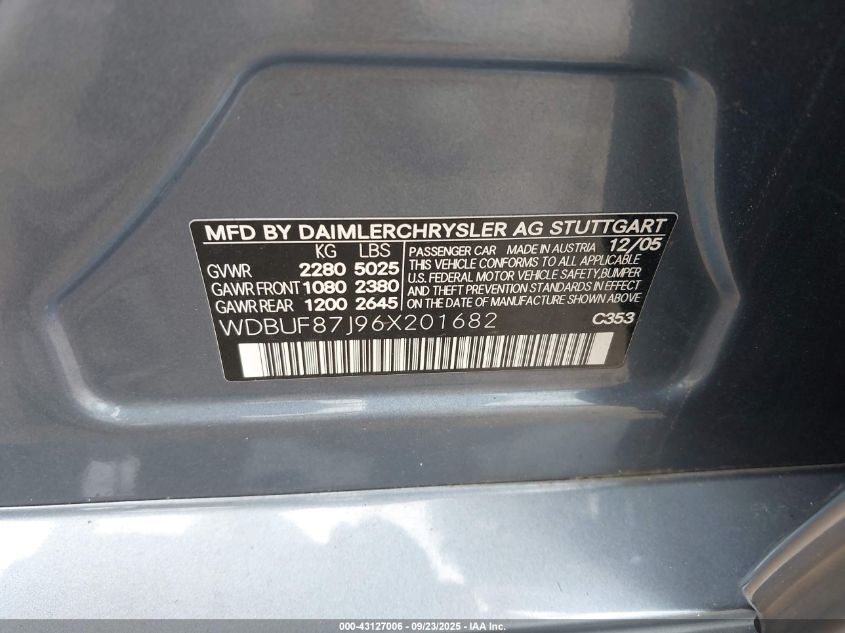 2006 Mercedes-Benz E 350 4Matic VIN: WDBUF87J96X201682 Lot: 43127006