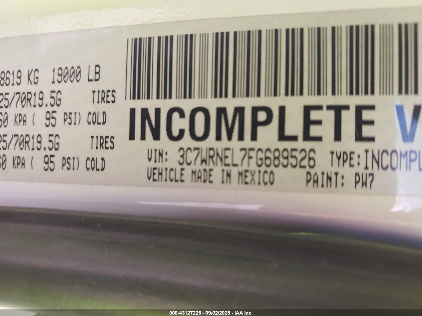 2015 Ram 5500 Chassis Tradesman/Slt/Laramie VIN: 3C7WRNEL7FG689526 Lot: 43127225