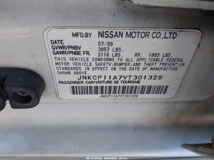 2000 Infiniti G20 Luxury/Touring VIN: JNKCP11A7YT301329 Lot: 43127306