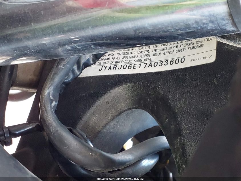 2007 Yamaha Yzfr6 S VIN: JYARJ06E17A033600 Lot: 43127401